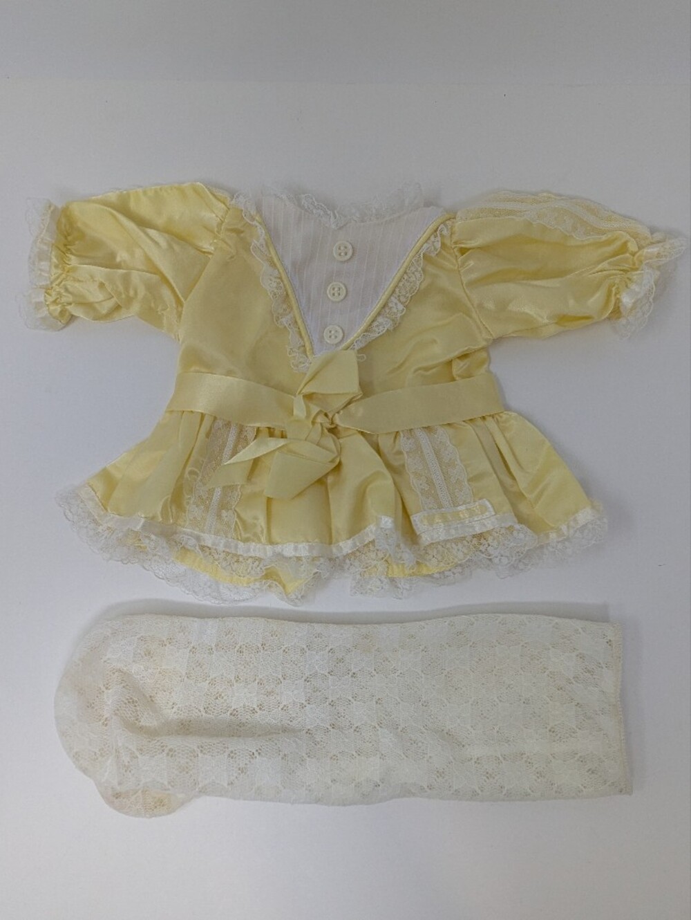 Cabbage Patch Kid Doll Dress Yellow Satin Lace Tights Set 1